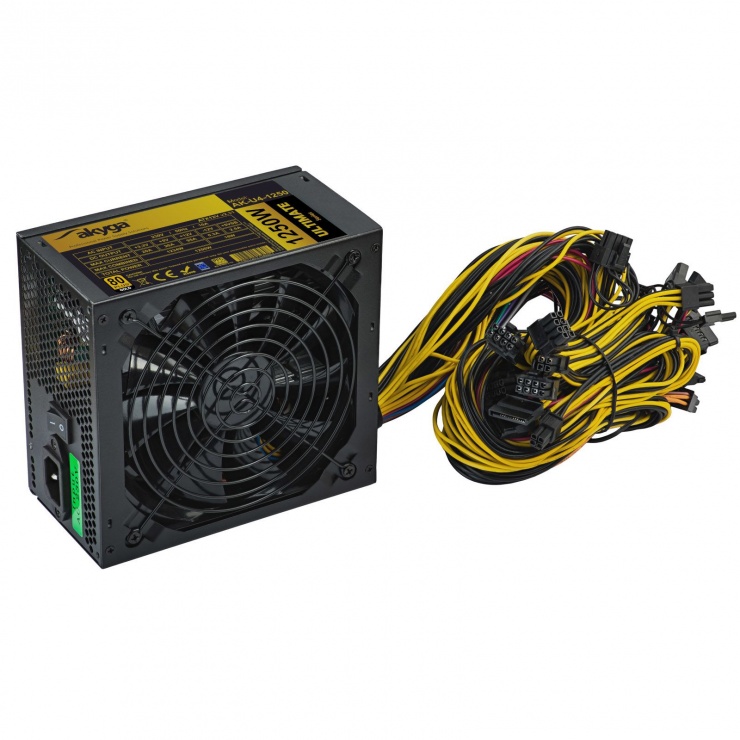 Imagine Sursa pentru minat 1250W cu 2 x P4+4/10 x PCI-E 6+2 pin / 5 x SATA APFC 80 + fanN 14cm, AK-U4-1250