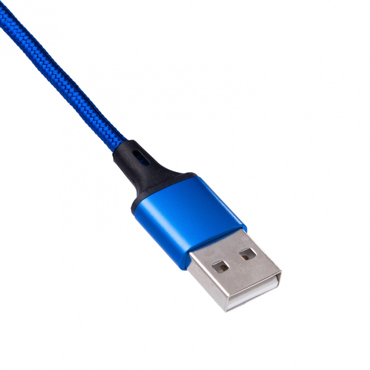 Imagine Cablu USB la micro USB/USB type C/Lightning brodat 1.2m Albastru AK-USB-27