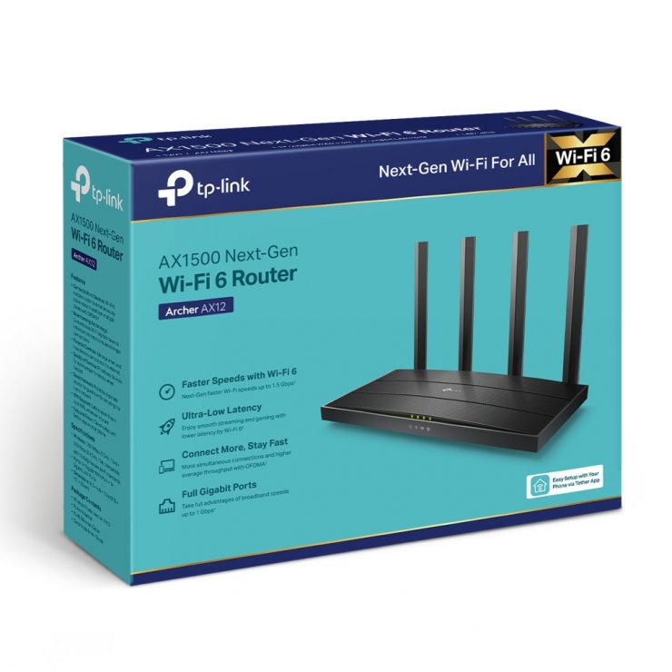 Imagine Router Gigabit Dual-Band Wi-Fi 6 AX1500, TP-LINK ARCHER AX12