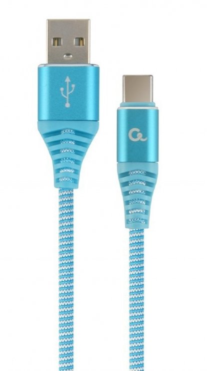 Imagine Cablu USB 2.0 la USB-C Turcoaz brodat 2m, Gembird CC-USB2B-AMCM-2M-VW
