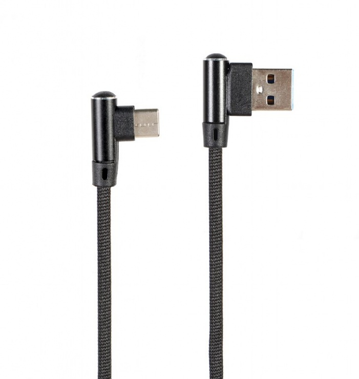 Imagine Cablu brodat USB 3.2 Gen1-A la USB type C unghi 90 grade T-T 1m, Gembird CC-USB2J-AMLCML-1m