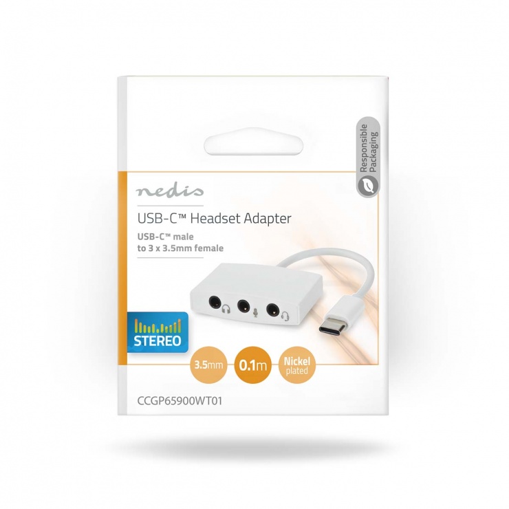 Imagine Adaptor USB type C la 3 x jack stereo 3.5mm T-M 0.1m Alb, Nedis CCGP65900WT01