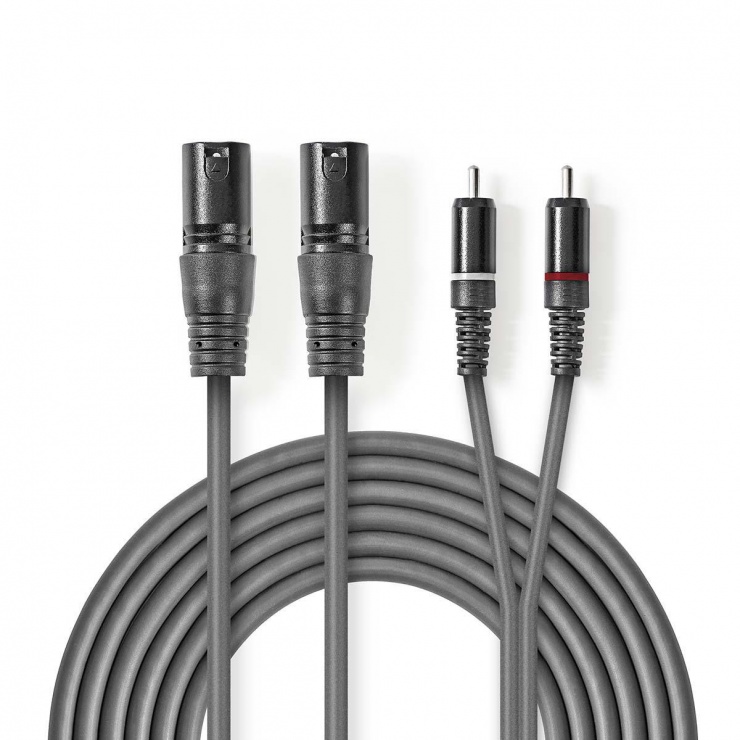 Imagine Cablu audio stereo balansat 2 x XLR 3 pini la 2 x RCA T-T 1.5m Negru, Nedis COTH15210GY15