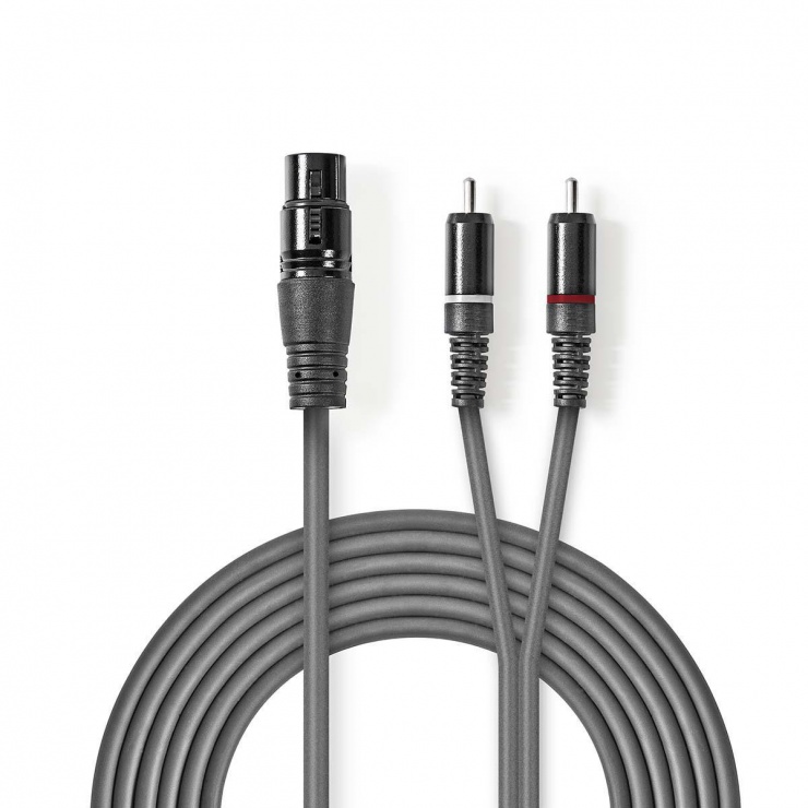 Imagine Cablu audio balansat XLR 3 pini la 2 x RCA M-T 3m, Nedis COTH15220GY30