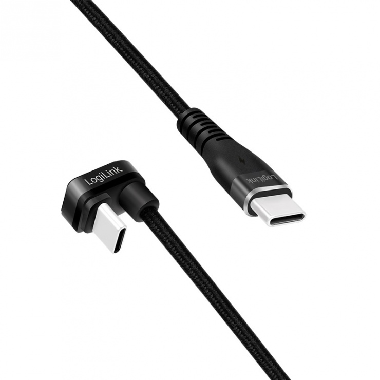 Imagine Cablu USB 2.0 type C drept/unghi 180 grade T-T 2m, Logilink CU0191