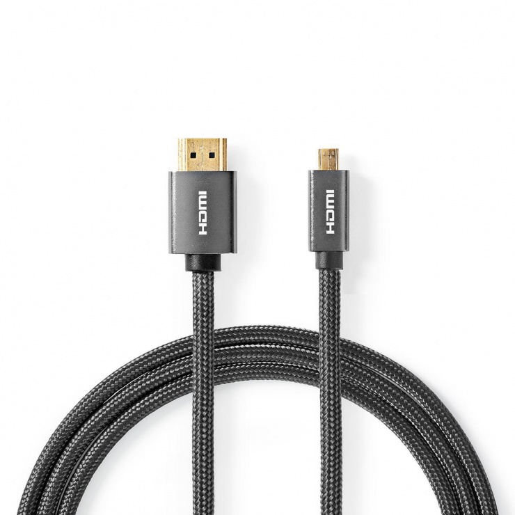 Imagine Cablu micro HDMI-D la HDMI 4K60Hz HDR T-T 2m Antracit, Nedis CVTB34700GY20