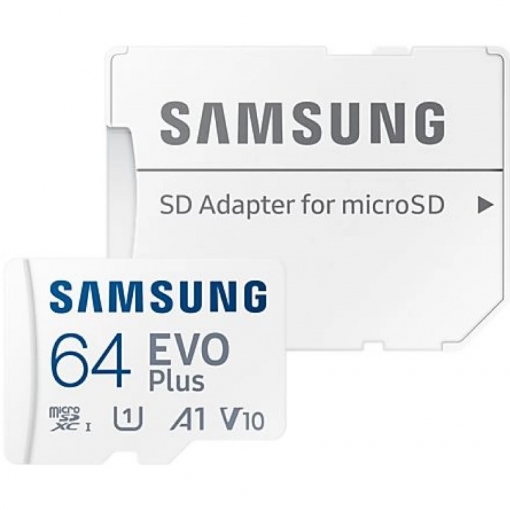 Imagine Card de memorie microSDXC Evo Plus 64GB clasa 10 + adaptor SD, Samsung MB-MC64KA/EU