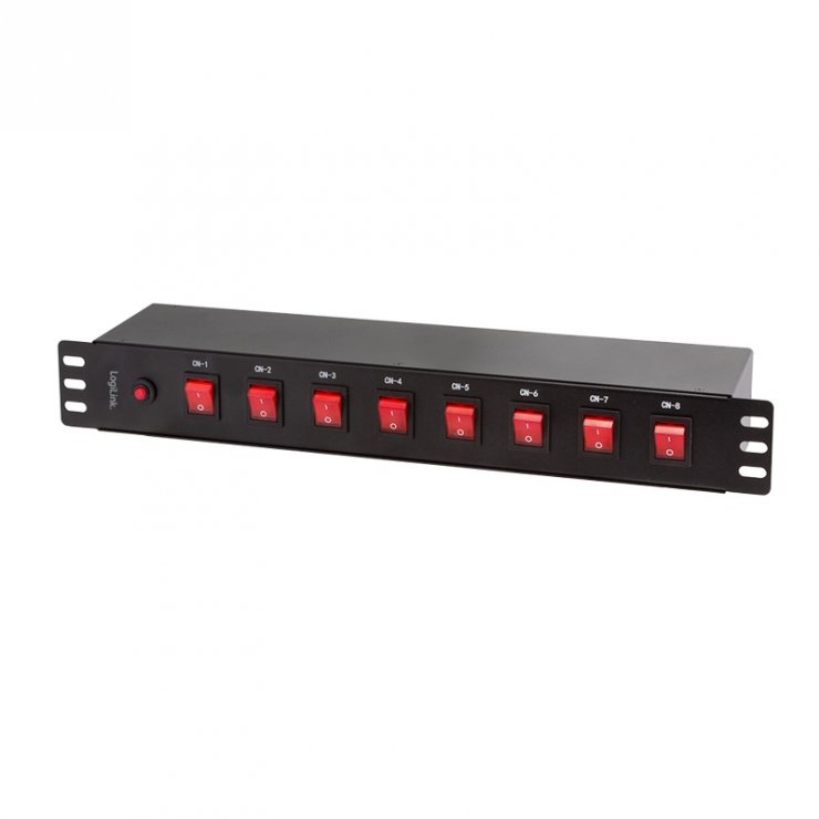 Imagine Prelungitor PDU 19" cu 8 x Schuko 2m + switch ON/OFF, Logilink PDU8D01