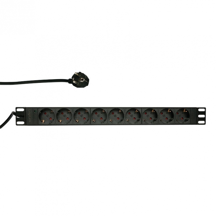 Imagine Prelungitor PDU 19" cu 9 prize Schuko 2m, Logilink PDU9C03