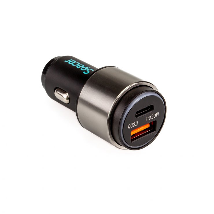 Imagine Incarcator auto Quick Charge 1 x USB-A + 1 x USB type C PD 38W, Spacer SPCC-DUOQ-38W