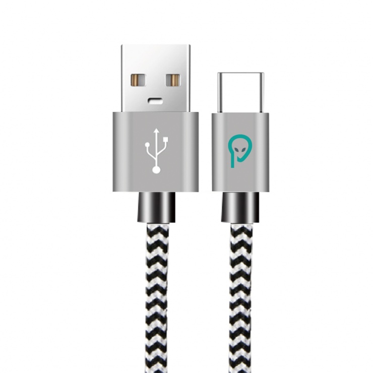 Imagine Cablu USB-A 3.0 la USB type C 2.1A T-T 1.8m Alb/Negru, Spacer SPDC-TYPEC-BRD-ZBR-1.8