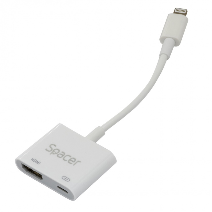 Imagine Adaptor Lightning la HDMI Full HD + alimentare PD 18cm, Spacer SPDS-Light-HL-2in1