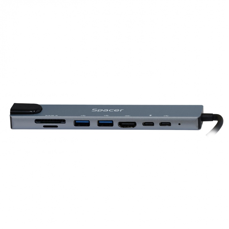 Imagine Docking station USB type C la HDMI 4K + USB-A PD 87W Aluminiu, Spacer SPDS-TypeC-CHUPSG-8in1