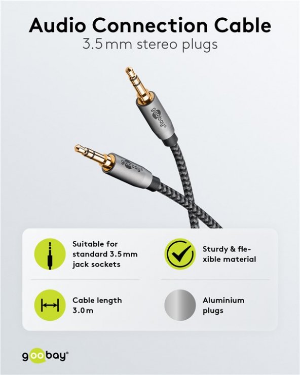 Imagine Cablu audio jack stereo 3.5mm T-T 3m brodat, Goobay Plus G65275