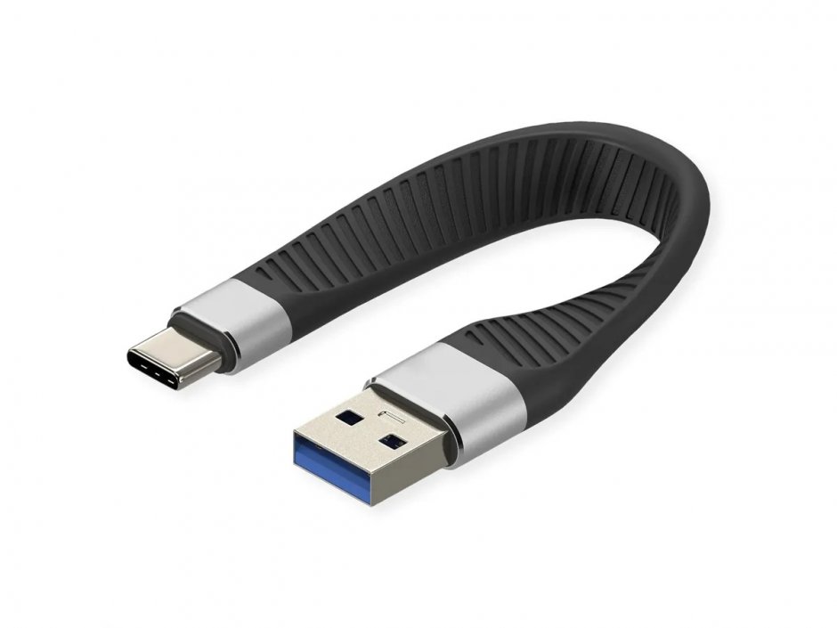 Imagine Cablu USB-A 3.2 la type C 11cm silicon Negru, Roline 11.02.9017