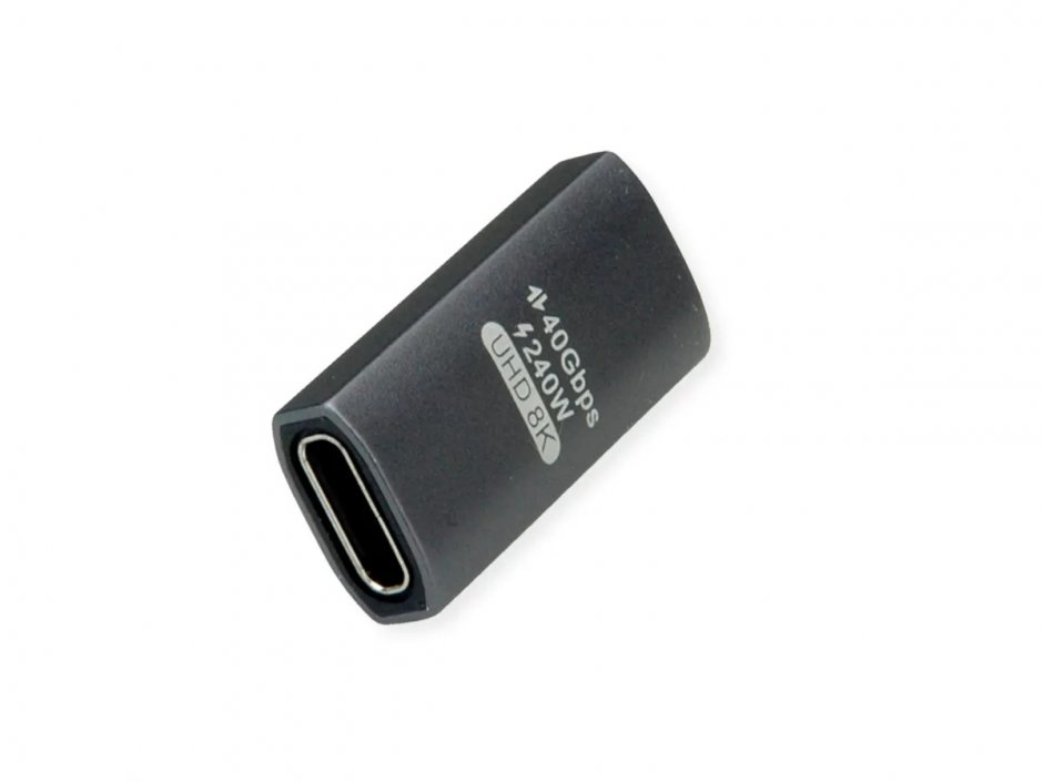 Imagine Adaptor USB 4 type C 240W unghi 90 grade T-M Aluminiu, Roline 12.03.2933