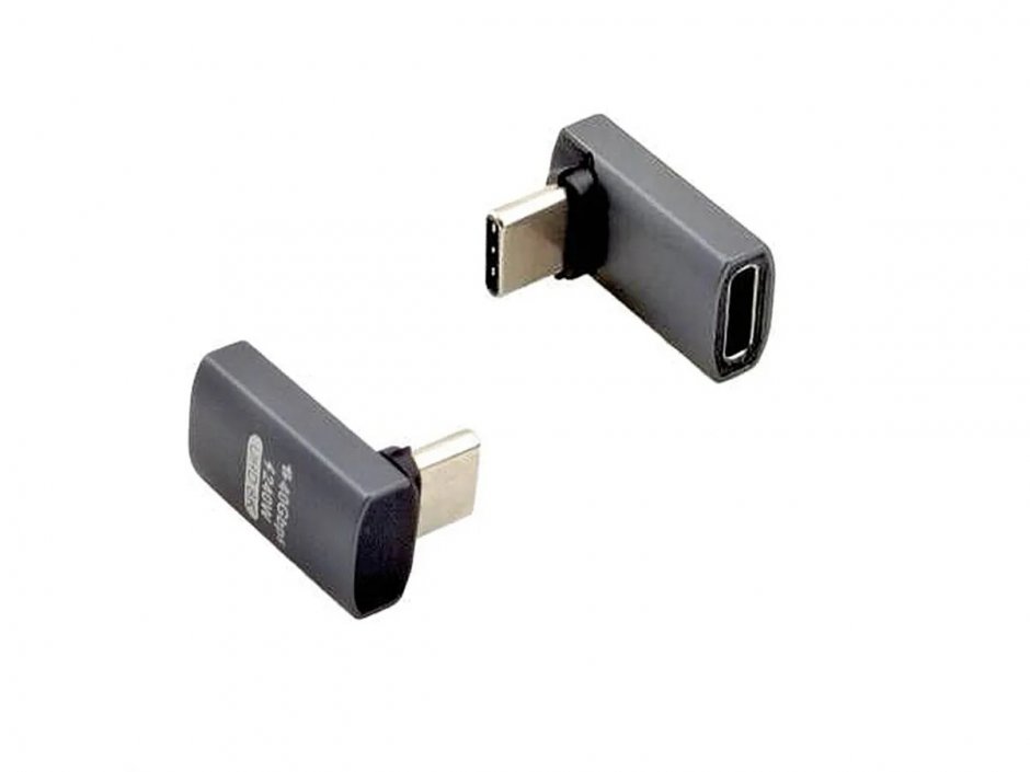 Imagine Adaptor USB 4 type C 240W unghi 90 grade T-M Aluminiu, Roline 12.03.2934