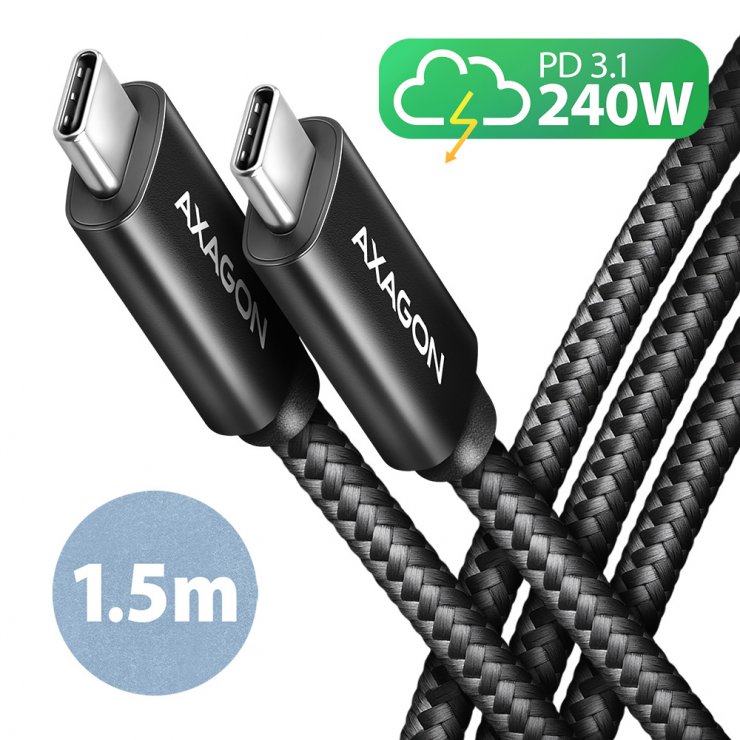Imagine Cablu USB type C T-T 240W brodat 1.5m, AXAGON BUCM2-CM15AB