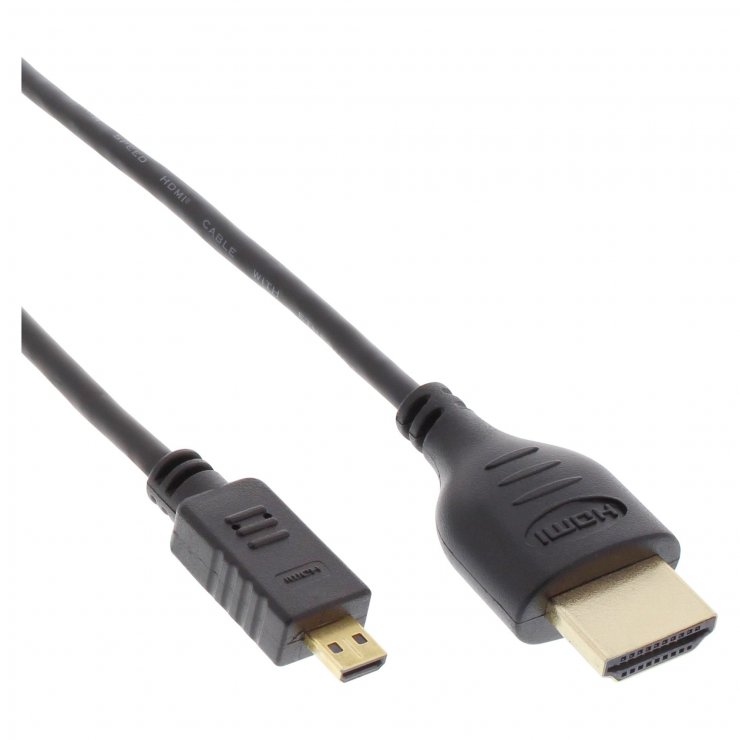 Imagine Cablu Slim micro HDMI-D la HDMI T-T 0.3m Negru, InLine 17533D