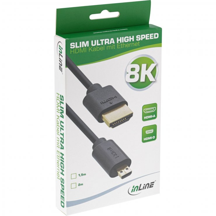Imagine Cablu slim HDMI la micro HDMI-D 8K120Hz/4K144Hz 2m, InLine IL17902D