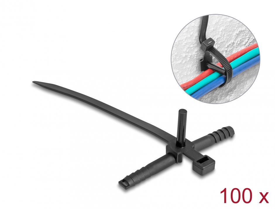 Imagine Set 100 buc bride cu diblu 150x7mm Negru , Delock 18914