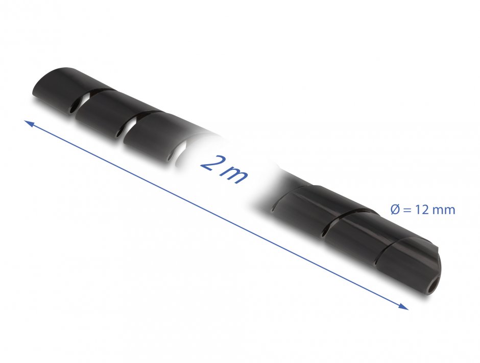 Imagine Organizator cabluri spiralat 2m x 12mm Negru, Delock 19015