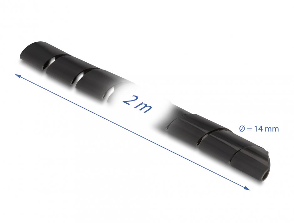 Imagine Organizator cabluri spiralat 2m x 14mm Negru, Delock 19022