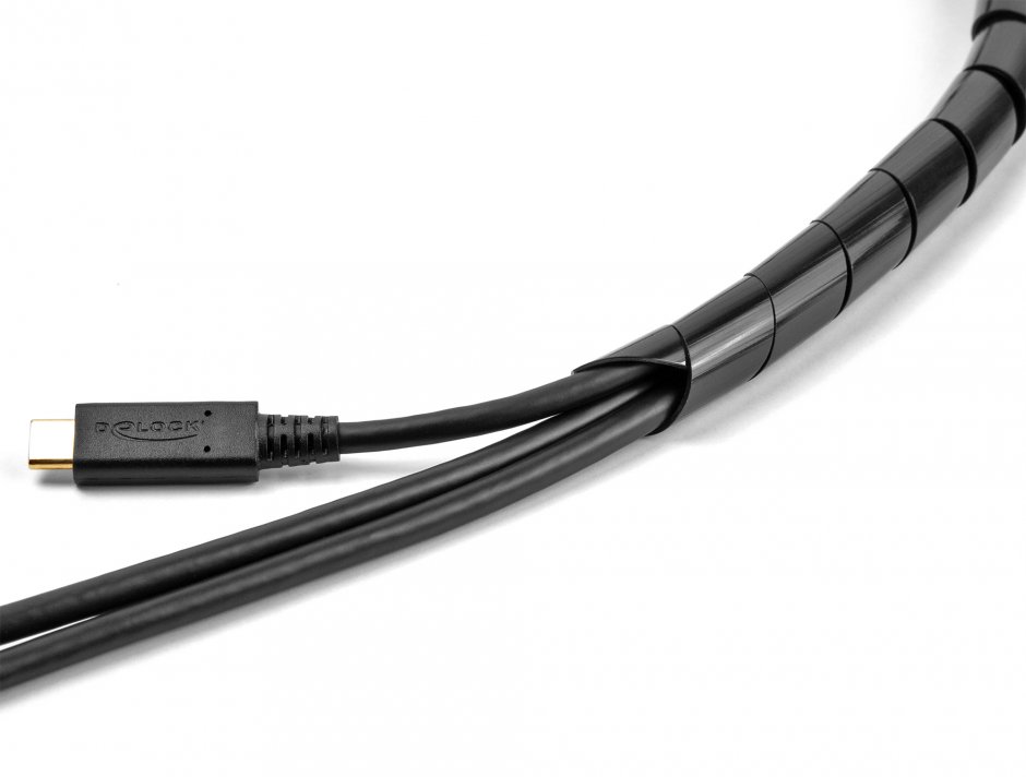 Imagine Organizator cabluri spiralat 2m x 16mm Negru, Delock 19024