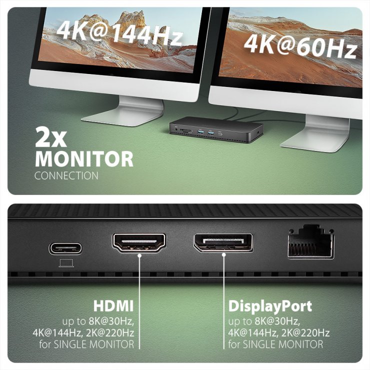 Imagine Docking station USB4 type C la HDMI/Displayport 8K60Hz + 3 x USB-A + 2 x USB-C + Gigabit PD 100W, Axagon HMC-U4