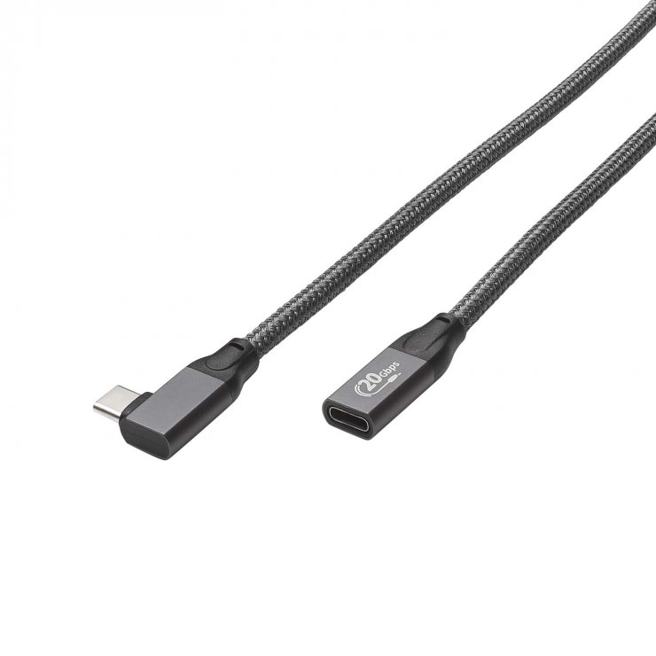 Imagine Cablu prelungitor USB 3.2 Gen2 type C drept/unghi 90 grade T-M 0.25m brodat, HICON HI-U3CW-0025