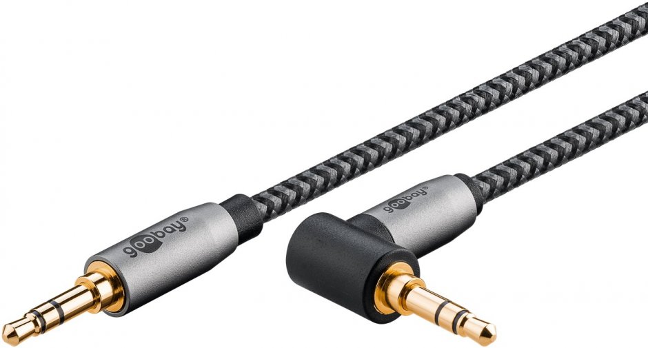 Imagine Cablu audio jack stereo 3.5mm drept/unghi 90 grade T-T 2m brodat, Goobay Plus G65279