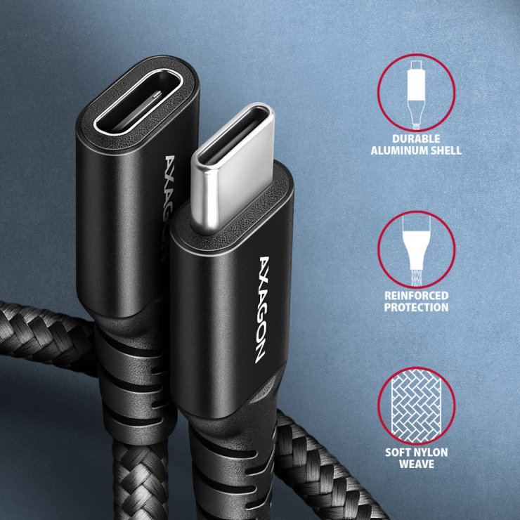 Imagine Cablu prelungitor USB type C 3.2 Gen2 T-M 8K60Hz 240W brodat 1.5m, AXAGON BUCM32-CF15AB