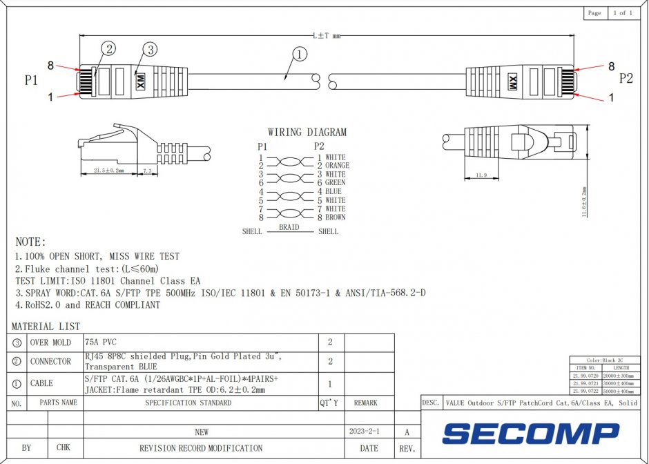 Imagine Cablu de retea RJ45 exterior Cat.6A S/FTP (PiMF) LSOH 20m Negru, Value 21.99.0720