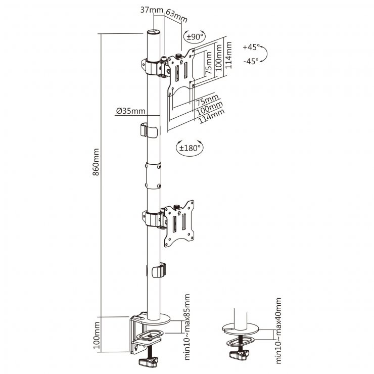 Imagine Suport masa pentru 2 x monitor max. 81cm/32" max. 9kg, InLine IL23108F