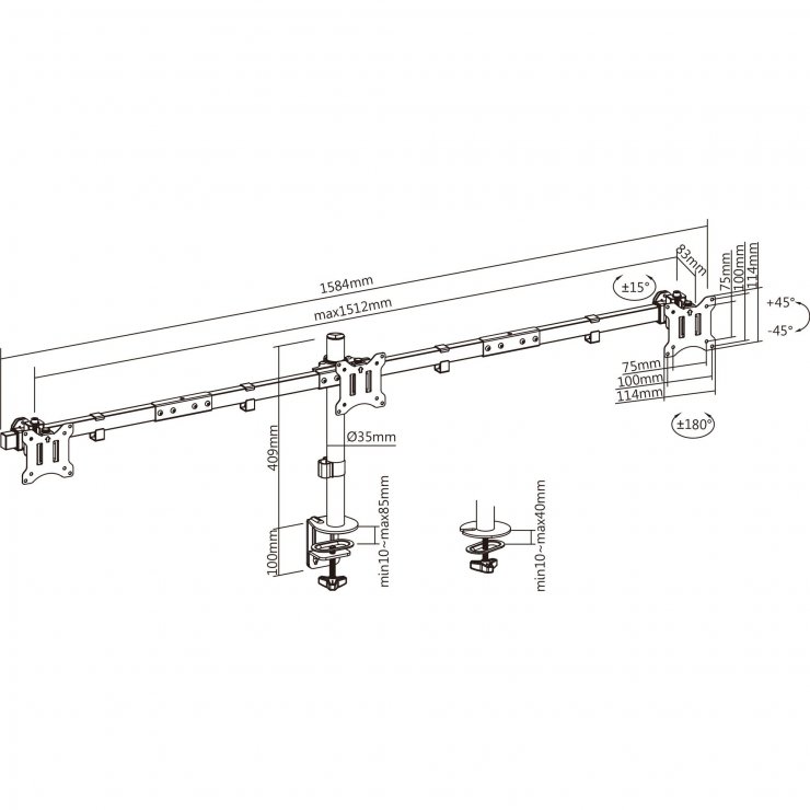 Imagine Suport masa pentru 3 x monitor max. 81cm/32" max. 7kg, InLine IL23108G