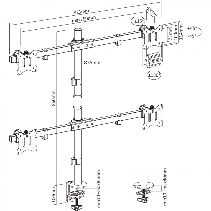 Imagine Suport masa pentru 4 x monitor max. 81cm/32" max. 9kg, InLine IL23108H