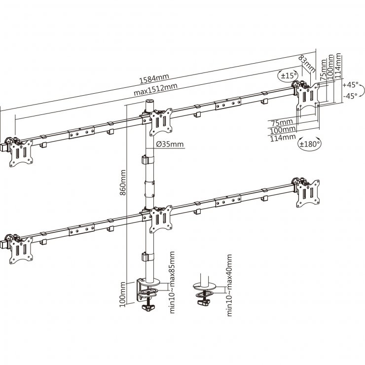 Imagine Suport masa pentru 6 x monitor max. 81cm/32" max. 7kg, InLine IL23108I