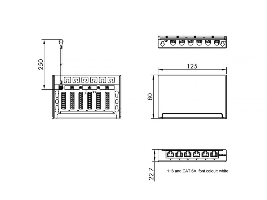 Imagine Patch panel ecranat Cat.6A 0.5U 6 porturi Negru, Roline 26.11.0299