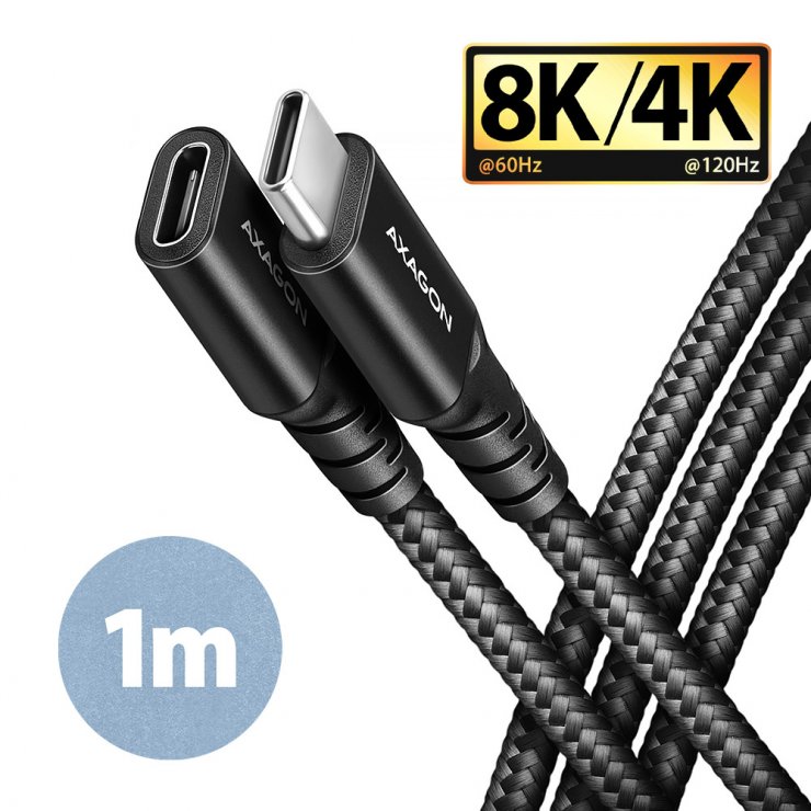 Imagine Cablu prelungitor USB type C 3.2 Gen2 T-M 8K60Hz 240W brodat 1m, AXAGON BUCM32-CF10AB