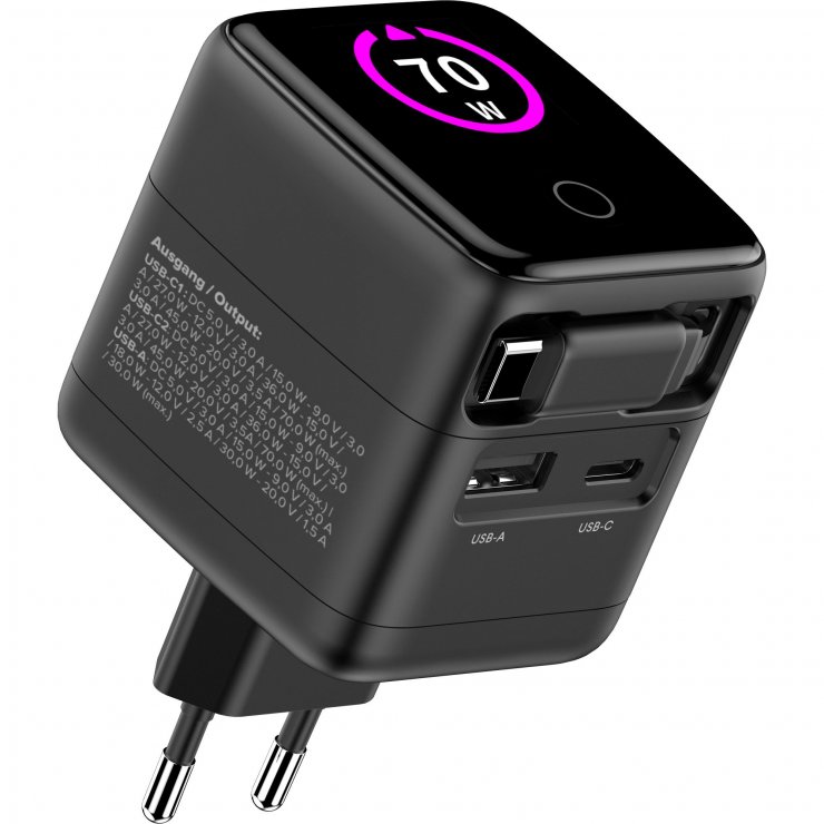 Imagine Incarcator priza USB-C PD + USB-A QC 70W + cablu 60cm, InLine IL31507R