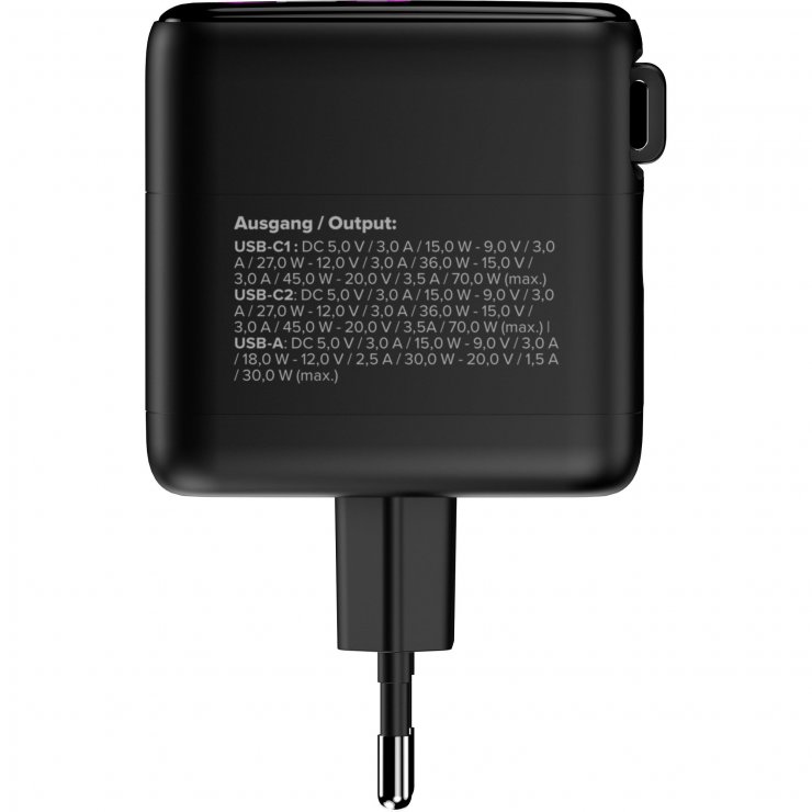Imagine Incarcator priza USB-C PD + USB-A QC 70W + cablu 60cm, InLine IL31507R