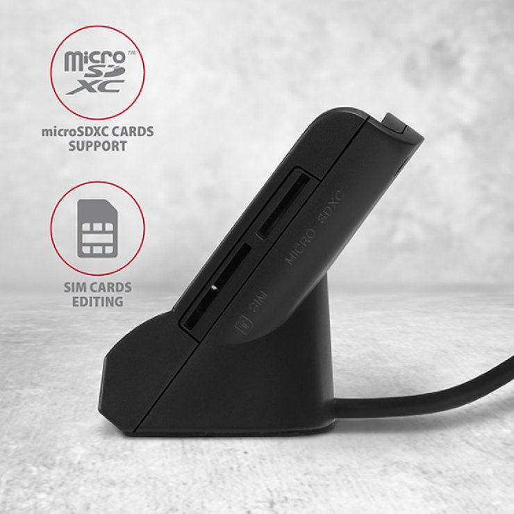 Imagine Stand/Cititor de carduri USB-A 2.0 la Smart Card/ID + SD/microSD/SIM, Axagon CRE-SM2