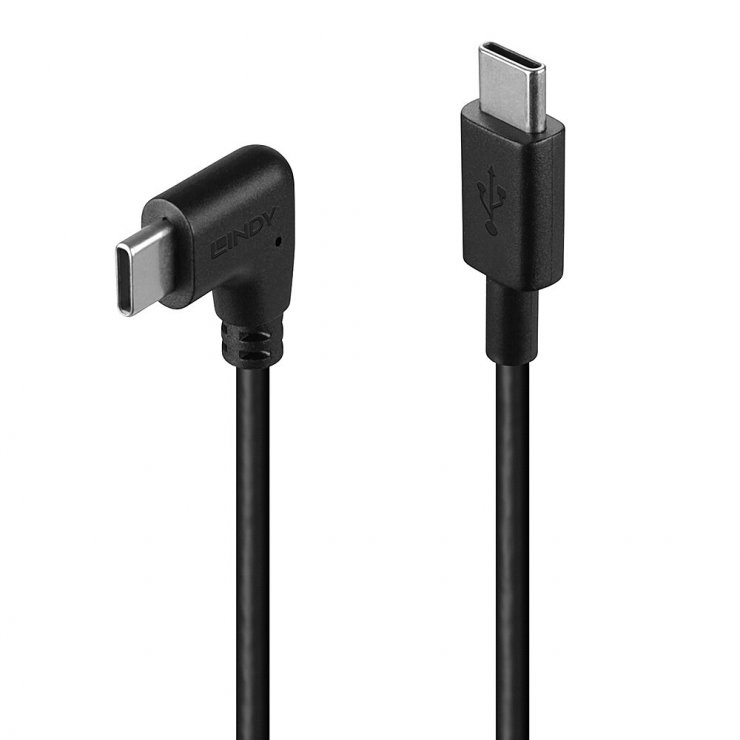 Imagine Cablu USB type C 2.0 drept/unghi 90 grade T-T 0.5m Negru, Lindy L32004