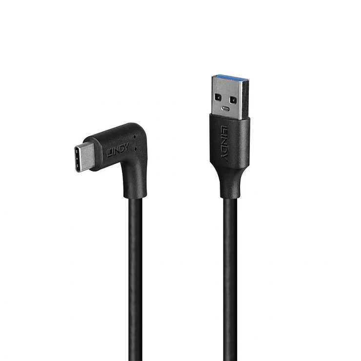 Imagine Cablu USB 3.2-A la USB type C drept/unghi 90 grade 0.5m, Lindy L32012