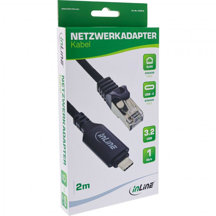 Imagine Cablu de retea RJ45 USB 3.2 type C la RJ45 LAN Gigabit 2m, InLine IL33381A