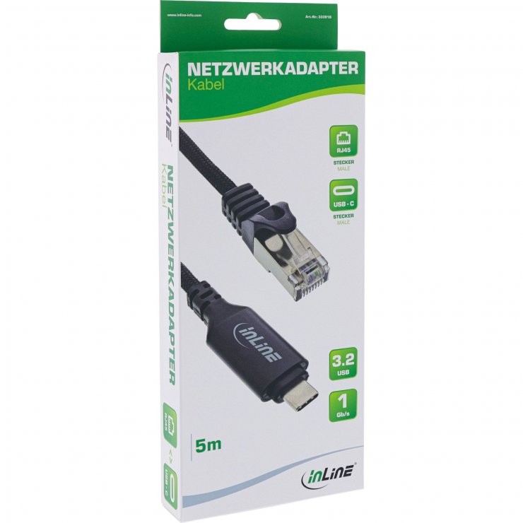 Imagine Cablu de retea USB 3.2 type C la RJ45 LAN Gigabit 5m, InLine IL33381B