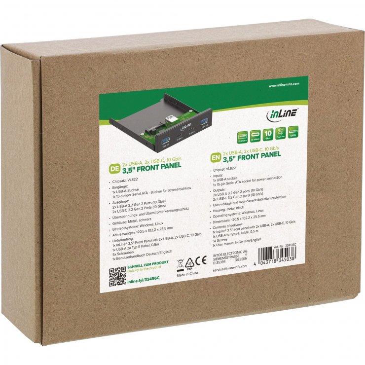 Imagine Front panel 3.5" 2 x USB-A + 2 x USB-C, InLine IL33456C