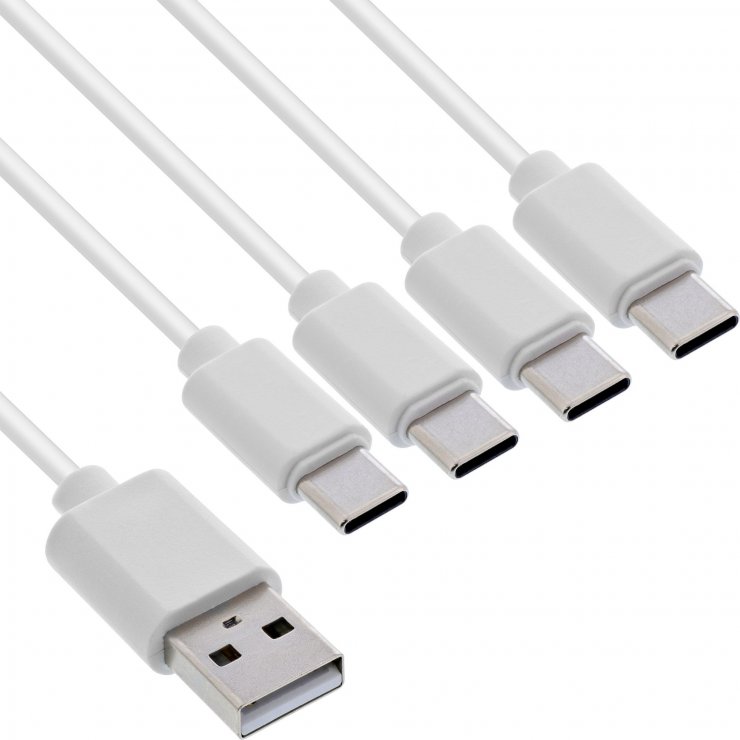 Imagine Cablu de alimentare USB-A la 4 x USB type C T-T 1m Alb, InLine IL35141W