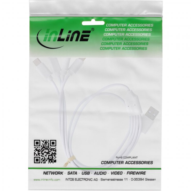 Imagine Cablu de alimentare USB-A la 4 x USB type C T-T 1m Alb, InLine IL35141W