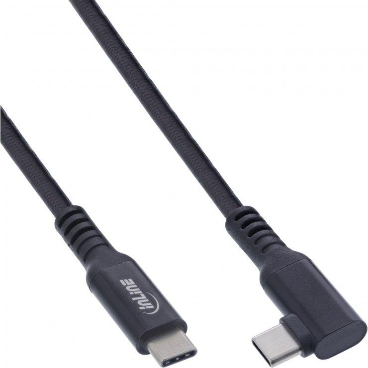 Imagine Cablu USB 3.2 type C la USB type C T-T drept/unghi 5m Negru, InLine IL35705V